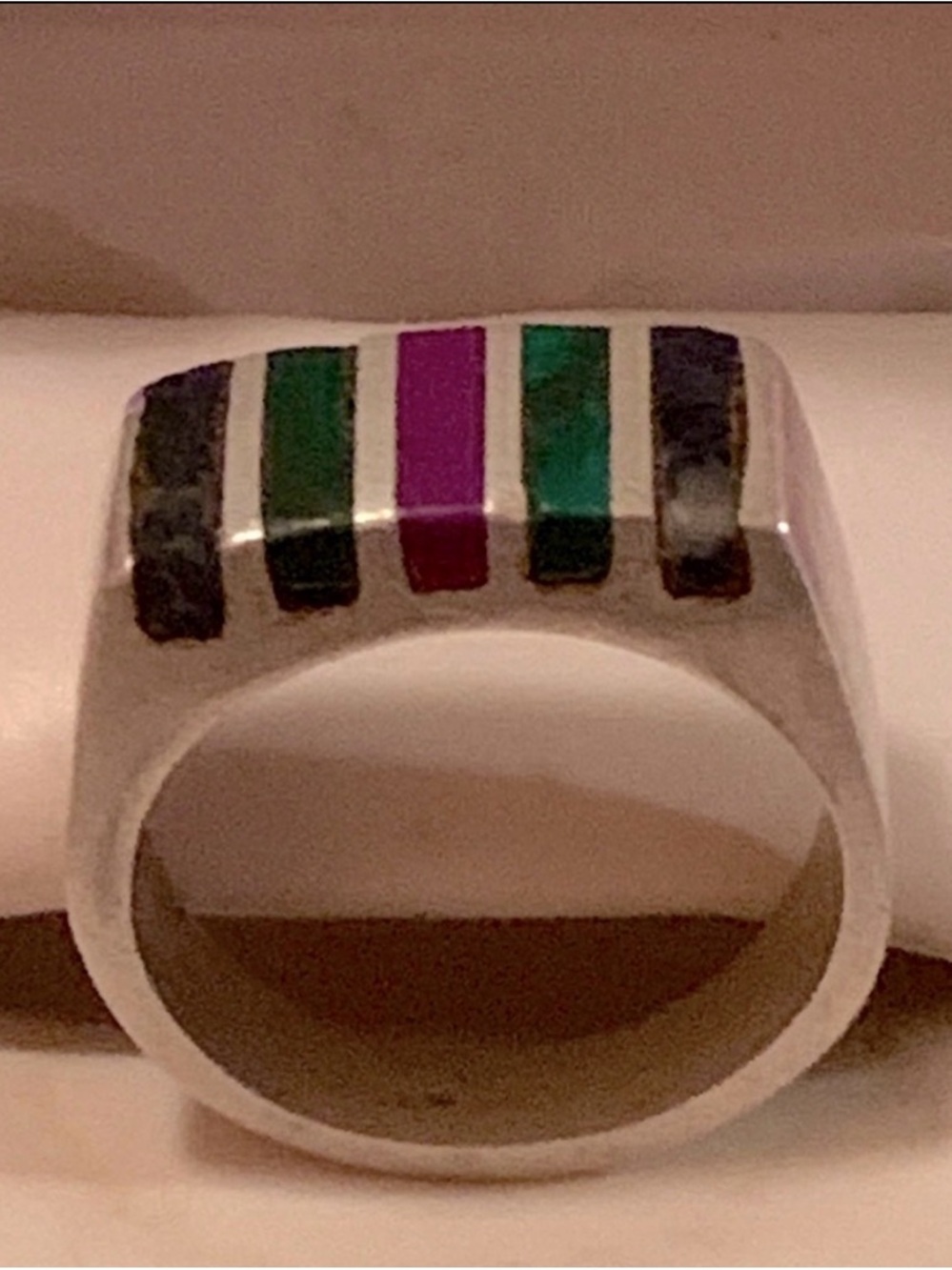 TAXCO sterling silver ring with semi-precious stones. Mid-century Modern